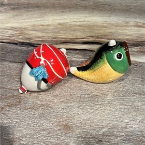 Stoneware salt, and pepper shakers